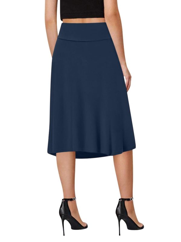 A-Line Midi Skirts for Women- High Waist Knee Length Casual Flared Flowy Skirt Made in USA