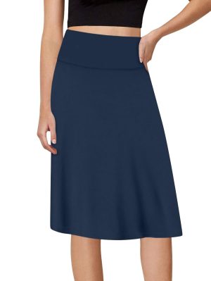 A-Line Midi Skirts for Women- High Waist Knee Length Casual Flared Flowy Skirt Made in USA