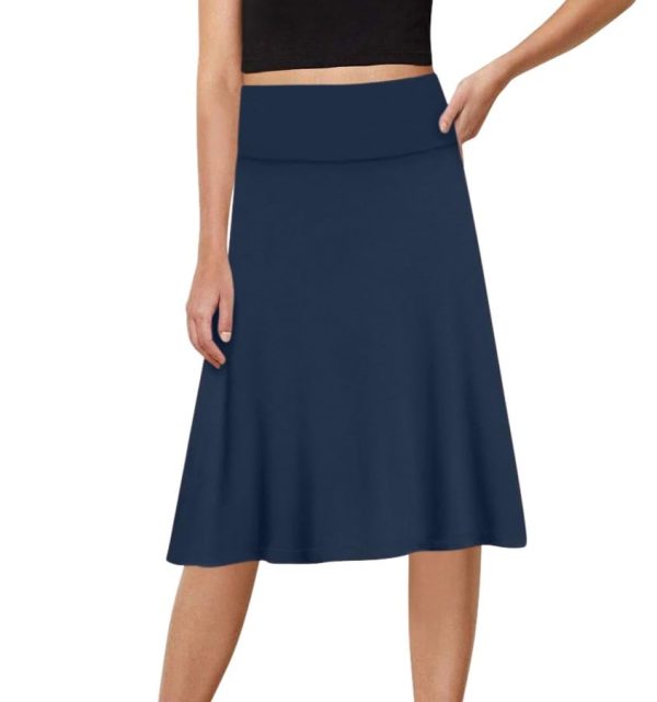 A-Line Midi Skirts for Women- High Waist Knee Length Casual Flared Flowy Skirt Made in USA