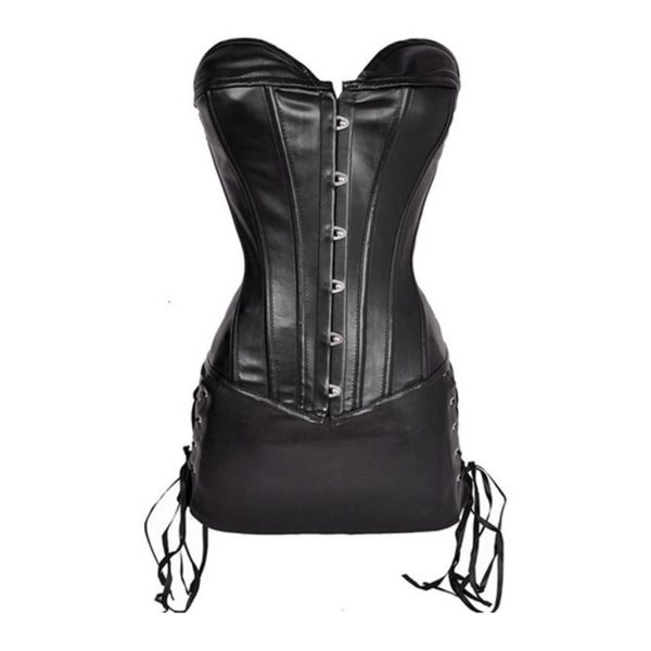 CSCDD Steampunk Corset Sexy Womens Corset Dress Gothic Body Shaper Mini Skirt Dress Strapless Black Leather