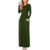 Women's Maxi Dress Spring Casual Solid Adies Long Sleeve Pocket Floor Length Dress Fashion O Neck Female Long Skirts