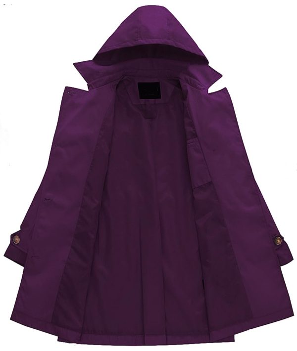 Women's Double Breasted Long Trench Coats Mid-Length Belted Overcoat Dress Jacket with Detachable Hood