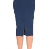 Women's High Waist Tummy Control Pencil Skirts Stretchy Bodycon Midi Skirt Below Knee with Back Slit