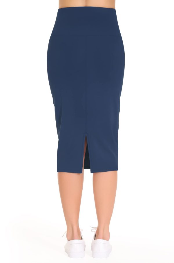 Women's High Waist Tummy Control Pencil Skirts Stretchy Bodycon Midi Skirt Below Knee with Back Slit
