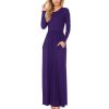 Women's Maxi Dress Spring Casual Solid Adies Long Sleeve Pocket Floor Length Dress Fashion O Neck Female Long Skirts