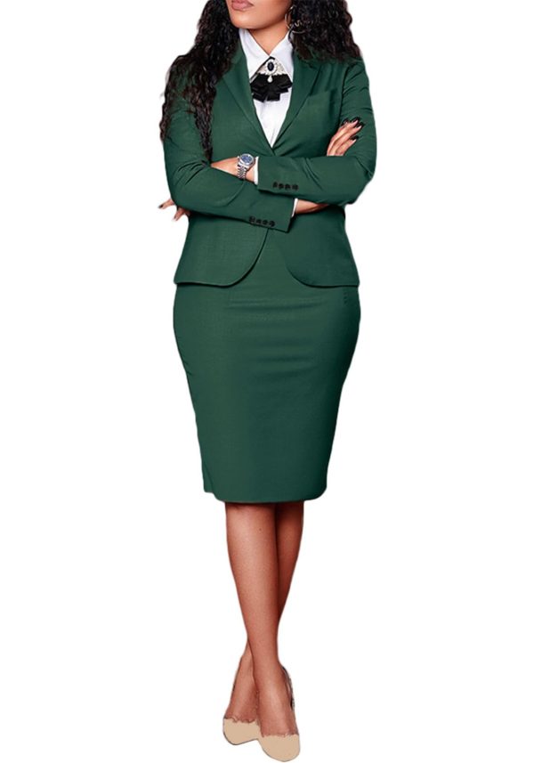 Women's Fashion 2 Piece Professional Suit Business Outfits Casual Long Sleeve Blazer and Pencil Skirt Set