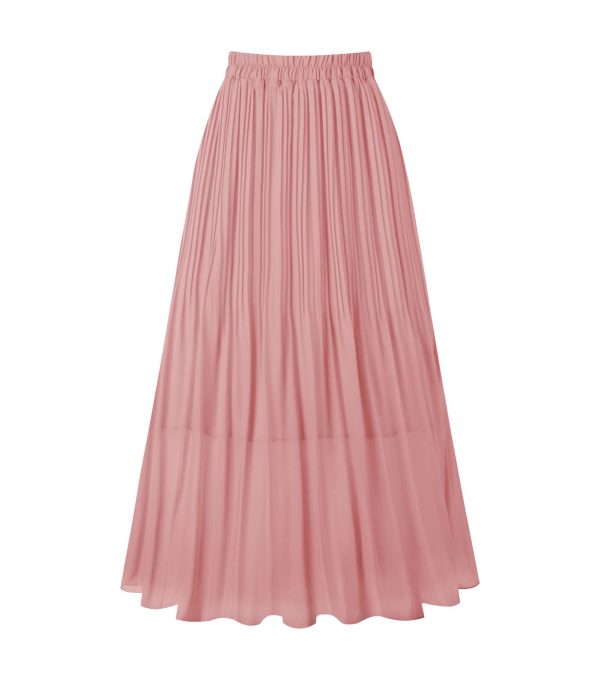 Women's Pleated Skirt Chiffon Elastic Waist A-Line Midi Length Skirt