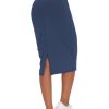 Women's High Waist Tummy Control Pencil Skirts Stretchy Bodycon Midi Skirt Below Knee with Back Slit