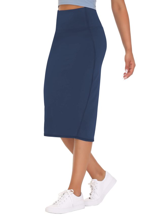 Women's High Waist Tummy Control Pencil Skirts Stretchy Bodycon Midi Skirt Below Knee with Back Slit
