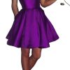 Short A-line V-Neck Spaghetti Straps Satin Homecoming Dress with Pockets