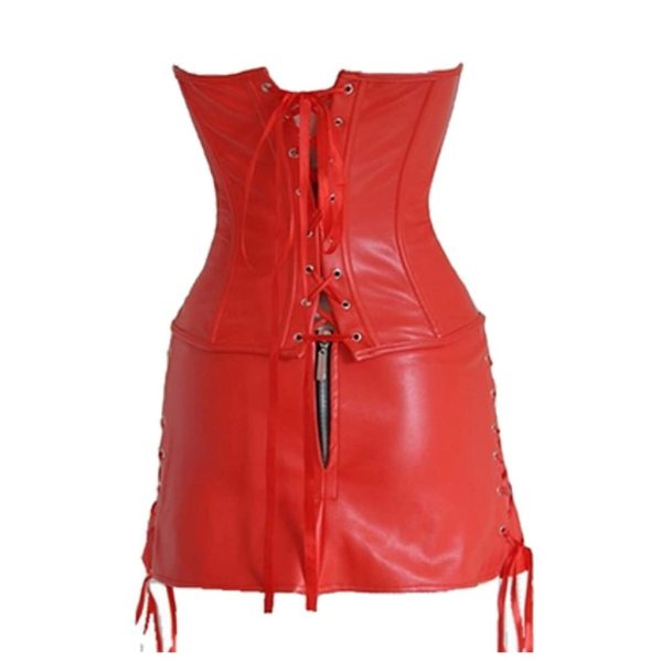 CSCDD Steampunk Corset Sexy Womens Corset Dress Gothic Body Shaper Mini Skirt Dress Strapless Black Leather