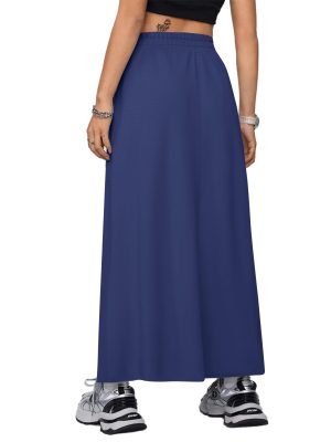 Women's Drawstring Maxi Skirt with Pockets High Waist A Line Long Skirts