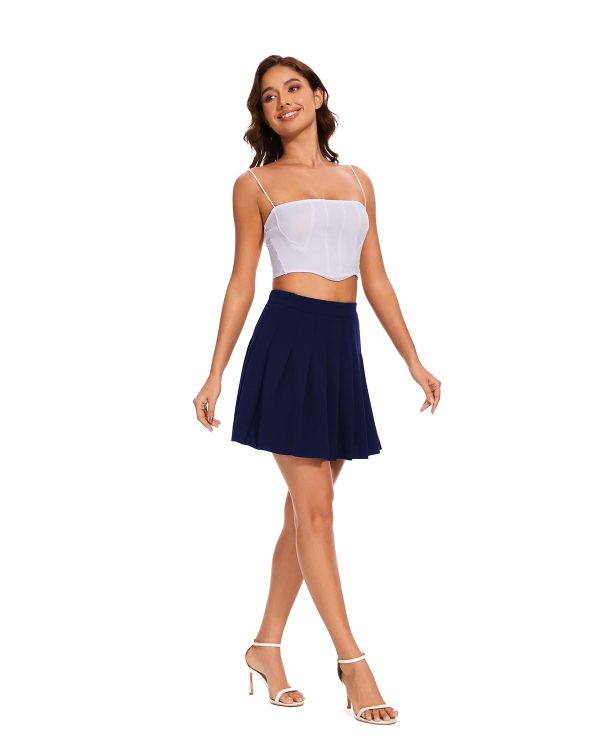 Womens Stretchy Pleated Mini Skirt Comfort High Waist Cheerleader School Uniform Skirt