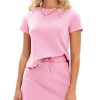 Womens Casual Summer 2 Piece Short Skirt Sets Short Sleeve Tshirt And Tennis Skort Dressy Cotton Matching Sweatsuits