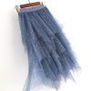 Women's Tulle Skirt Formal High Low Asymmetrical Midi Length Elastic Waist Tutu Layered Puffy Fairy Skirts