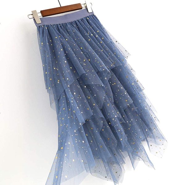Women's Tulle Skirt Formal High Low Asymmetrical Midi Length Elastic Waist Tutu Layered Puffy Fairy Skirts
