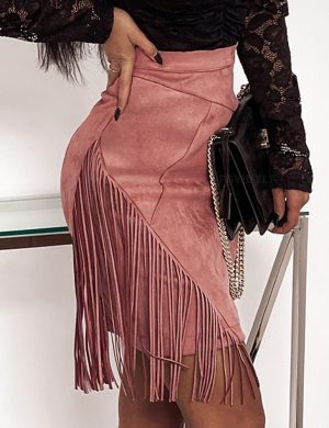 Fringe Suede Skirt for Women High Waisted Tassel Short Mini Skirt