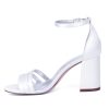 Bridal Shoe 8CM Block Heel Wedding Shoes Ankle Strap Satin Sandal Open Toe Women's Adjustable Dress Shoes for Bridesmaids