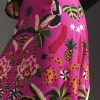 Womens Skirt Midi Skirt Tropical Plant Print Pink Zipper A-Line Long Skirts Spring Summer Skirt Floral