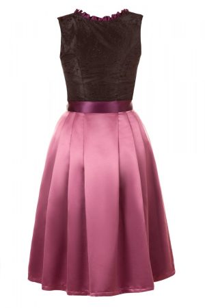 Bavarian Women's Midi Dirndl Dress 2-Pieces+Apron Black Purple
