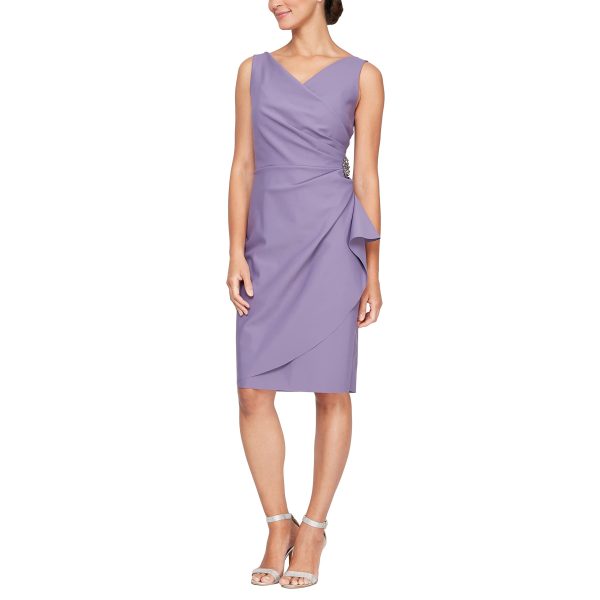 Women's Slimming Short Ruched Dress with Ruffle (Petite and Regular)