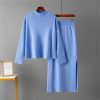 Elegant Knitted Turtleneck Sweater + Two Piece Skirt Set Womens Casual Loose Warm Tracksuits Solid Color Suits
