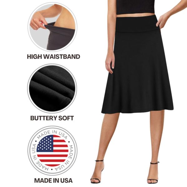 A-Line Midi Skirts for Women- High Waist Knee Length Casual Flared Flowy Skirt Made in USA