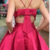 Women's Satin Suspender Skirt V-Neck Homecoming Dresses A-line Pocket Party Dress Purple