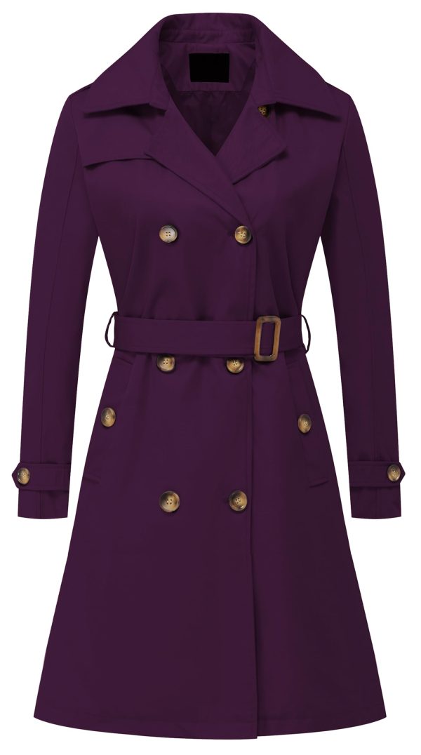 Women's Double Breasted Long Trench Coats Mid-Length Belted Overcoat Dress Jacket with Detachable Hood