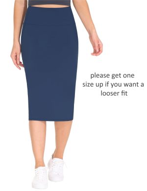 Women's High Waist Tummy Control Pencil Skirts Stretchy Bodycon Midi Skirt Below Knee with Back Slit