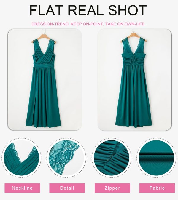 Womens 2025 Formal Dresses Wrap V-Neck Ruched Sexy Bridesmaid Wedding Guest Maxi Dresses
