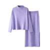 Elegant Knitted Turtleneck Sweater + Two Piece Skirt Set Womens Casual Loose Warm Tracksuits Solid Color Suits