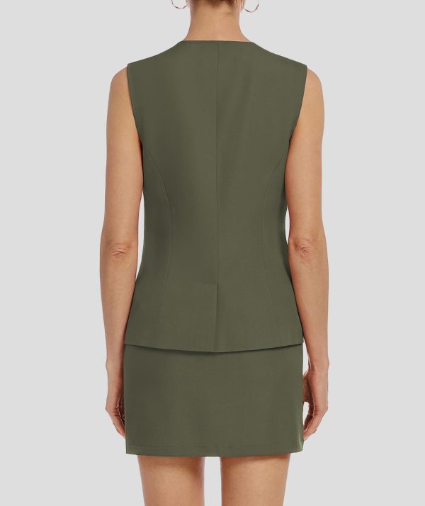 Womens Two Piece Blazer Outfits Skirt Set Button Down Vest Short Skort Crew Neck Summer Business Casual Suit