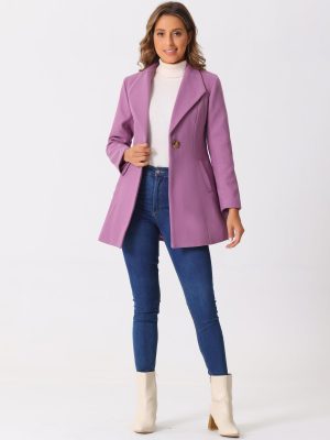 Women's Lapel Collar Buttoned Outwear Elegant Work Notch Trench Winter Coats
