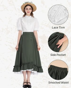 FCCAM Victorian Dress for Women Maxi Edwardian Ball Gown Medieval Costume Renaissance Dress