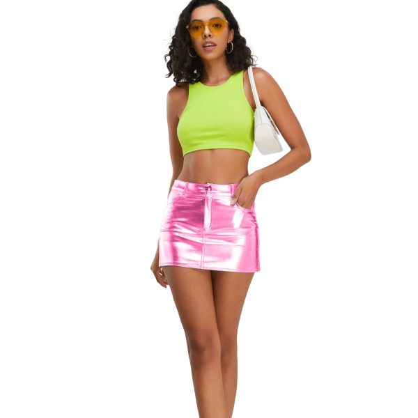 Metallic Shiny Skirts Y2K Low Waist Sparkly Rave Bodycon Mini Cargo Skirts with Pocket