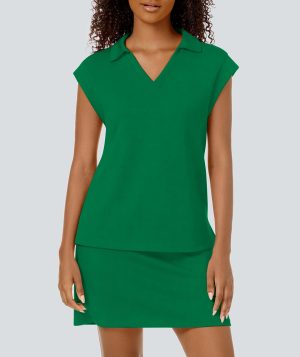 Womens Two Piece Skirt Sets Tennis Outfits Casual Cap Sleeve Lapel Shirt Summer Athletic Sport Short Skort Set