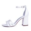 Bridal Shoe 8CM Block Heel Wedding Shoes Ankle Strap Satin Sandal Open Toe Women's Adjustable Dress Shoes for Bridesmaids