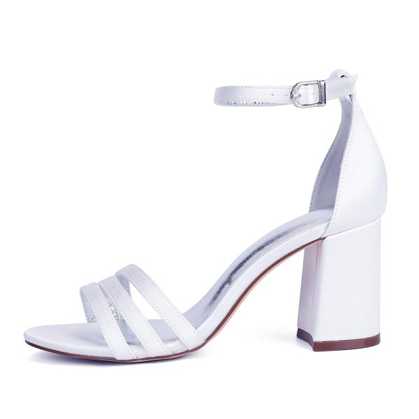 Bridal Shoe 8CM Block Heel Wedding Shoes Ankle Strap Satin Sandal Open Toe Women's Adjustable Dress Shoes for Bridesmaids