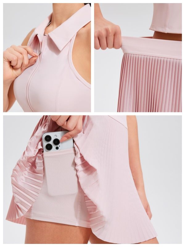 Pleated Tennis Skirt Set for Women Two Piece Workout Golf Outfits Pickleball Athletic Skort with Pockets