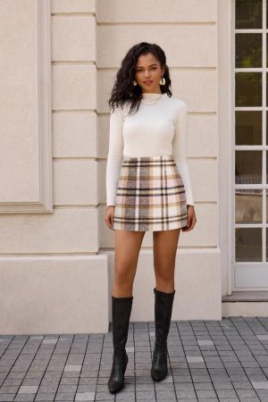 2025 Plaid Pencil Skirts for Women High Waisted Casual Stretch Bodycon Mini Skirt