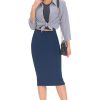 Women's High Waist Tummy Control Pencil Skirts Stretchy Bodycon Midi Skirt Below Knee with Back Slit