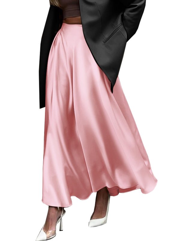 Womens Satin High Waist Elastic Midi Skirt Satin Maxi Skirt Silk Elegant Long Trendy A-Line Midi Skirts