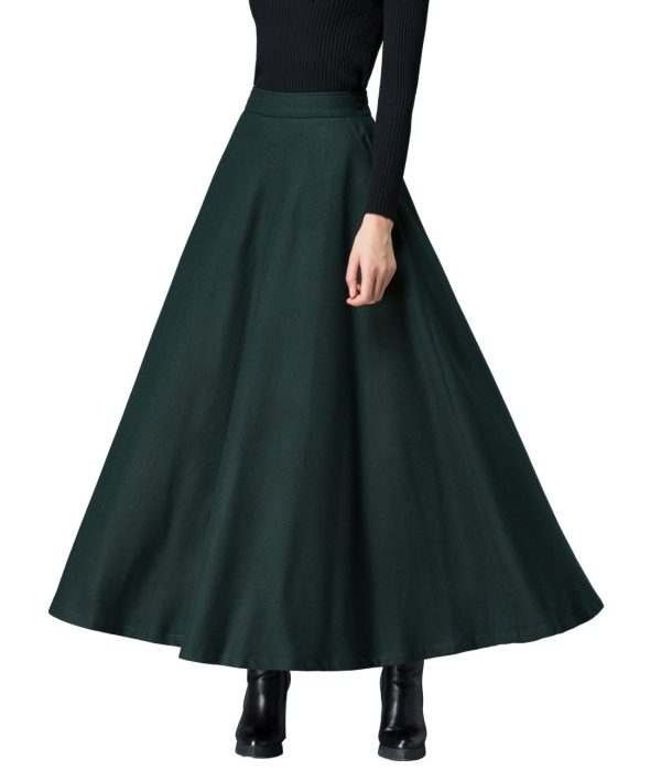 Women's Long Maxi Woolen A Line Skirt Autumn Winter Plaid Skirt