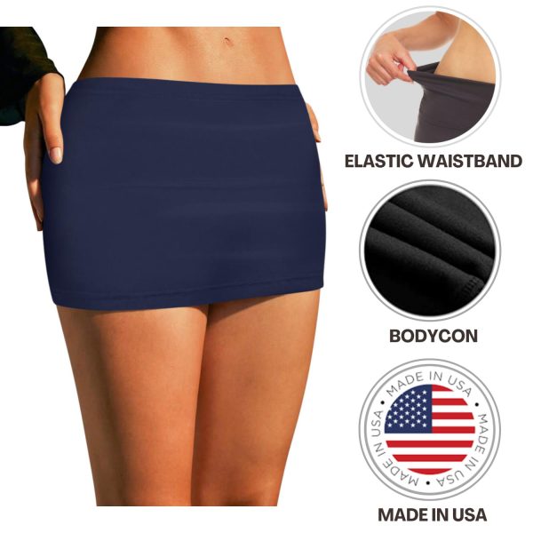 Black Mini Skirt for Women- Above Knee Elastic Waist Basic Mini Pencil Womens Skirts Bodycon Made in USA