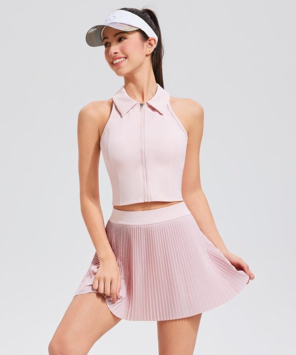 Pleated Tennis Skirt Set for Women Two Piece Workout Golf Outfits Pickleball Athletic Skort with Pockets