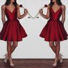 Short A-line V-Neck Spaghetti Straps Satin Homecoming Dress with Pockets