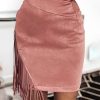 Fringe Suede Skirt for Women High Waisted Tassel Short Mini Skirt