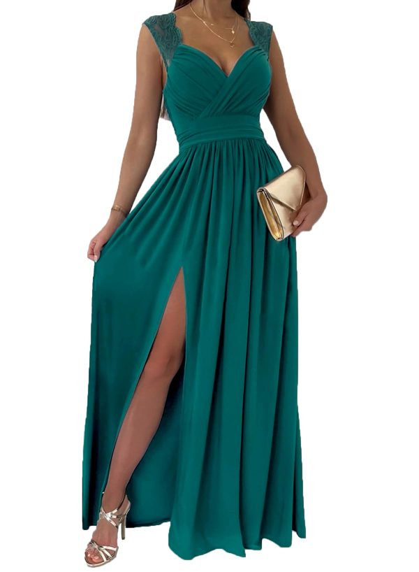 Womens 2025 Formal Dresses Wrap V-Neck Ruched Sexy Bridesmaid Wedding Guest Maxi Dresses