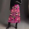 Womens Skirt Midi Skirt Tropical Plant Print Pink Zipper A-Line Long Skirts Spring Summer Skirt Floral